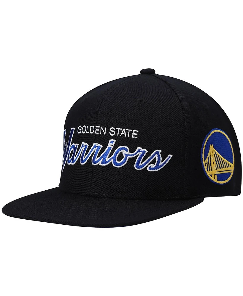 Men's Mitchell & Ness Black Golden State Warriors Hardwood Classics Script 2.0 Snapback Hat