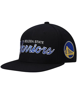 Men's Mitchell & Ness Black Golden State Warriors Hardwood Classics Script 2.0 Snapback Hat