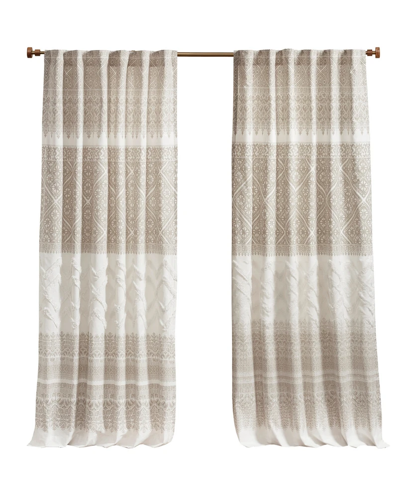 Mila Cotton Curtain Panel with Chenille Detail and Lining, 50"W x 84"L