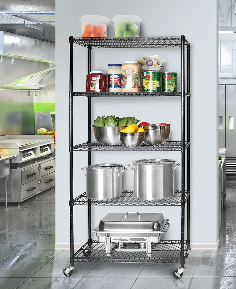 Seville Classics UltraDurable Commercial-Grade 5-Tier Nsf Wire Shelving with Wheels