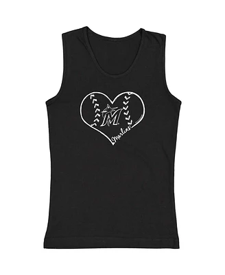 Big Girls Soft as a Grape Black Miami Marlins Cotton Tank Top