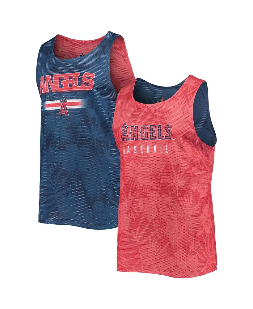 Men's Foco Red, Navy Los Angeles Angels Floral Reversible Mesh Tank Top
