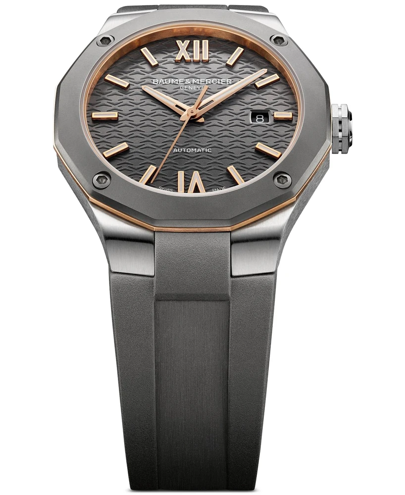 Baume & Mercier Men's Swiss Automatic Riviera Dark Gray Rubber Strap Watch 42mm