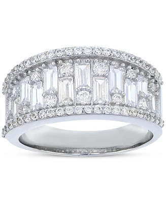 Cubic Zirconia Round & Baguette Statement Ring Sterling Silver