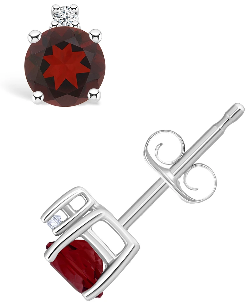 Garnet (3/4 ct. t.w.) and Diamond Accent Stud Earrings 14K Yellow Gold
