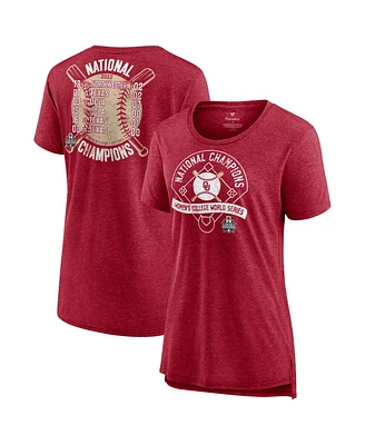 Women's Fanatics Heathered Crimson Oklahoma Sooners 2022 Ncaa Softball Women's College World Series Champions Slide Schedule T-shirt