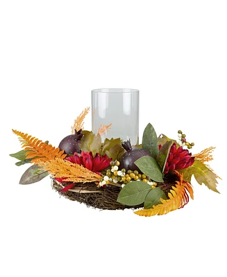 Mums with Pomegranate Fall Candle Holder Centerpiece, 22"