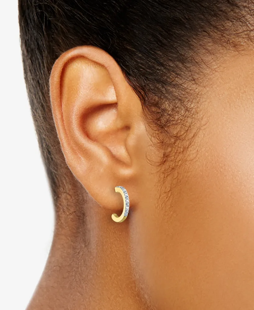 Diamond Accent Small Huggie Hoop Earrings Sterling Silver or 14k Gold-Plated