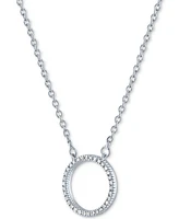 Diamond Accent Circle Pendant Necklace in Sterling Silver, 16" + 2" extender