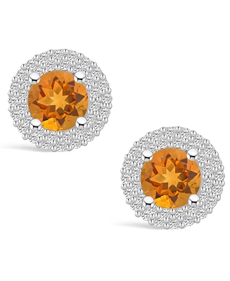 Macy's Citrine (1-1/2 ct. t.w.) and Diamond (1/2 ct. t.w.) Halo Stud Earrings in 14K White Gold