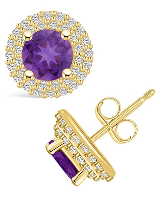 Macy's Amethyst (1-1/2 ct. t.w.) and Diamond (1/2 ct. t.w.) Halo Stud Earrings in 14K Yellow Gold