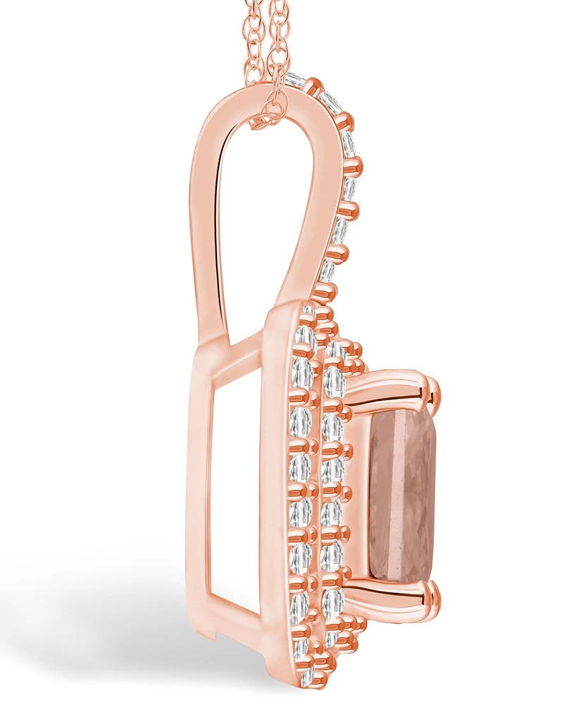 Macy's Morganite (1-3/8 Ct. T.w.) and Diamond (1/2 Ct. T.w.) Halo Pendant Necklace in 14K Rose Gold