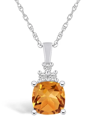 Macy's Citrine (2 Ct. T.w.) and Diamond (1/10 Ct. T.w.) Pendant Necklace in 14K White Gold