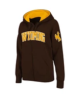 Women's Colosseum Brown Wyoming Cowboys Arched Name Full-Zip Hoodie