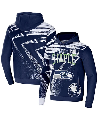 Men's Nfl X Staple Navy Seattle Seahawks Team Slogan All Over Print Pullover Hoodie