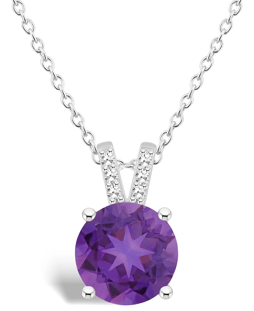 Macy's Women's Amethyst (1-3/4 ct.t.w.) and Diamond Accent Pendant Necklace in Sterling Silver