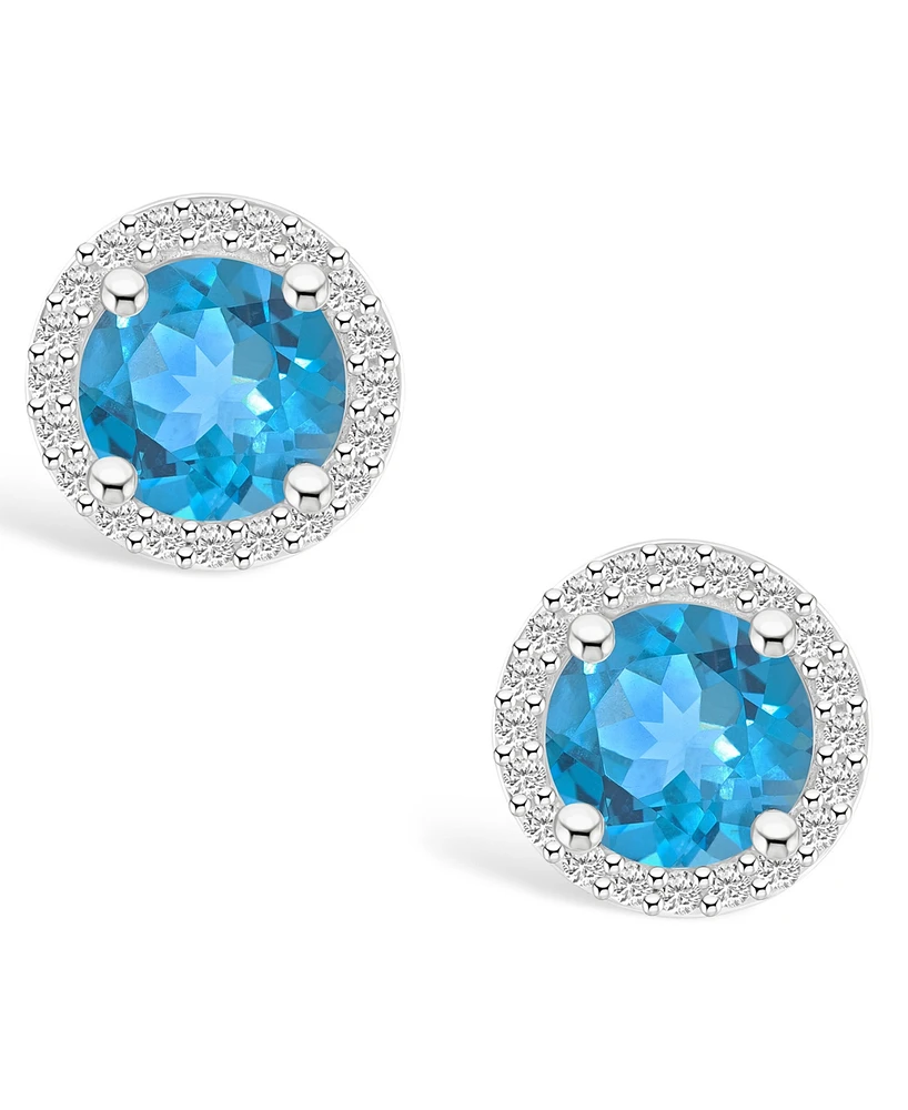 Blue Topaz (2-1/3 ct. t.w.) and Lab Grown Sapphire (1/5 ct. t.w.) Halo Studs in 10K White Gold