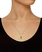 Macy's Peridot (1-1/3 ct. t.w.) and Lab Grown Sapphire (1/6 ct. t.w.) Halo Pendant Necklace in 10K Yellow Gold