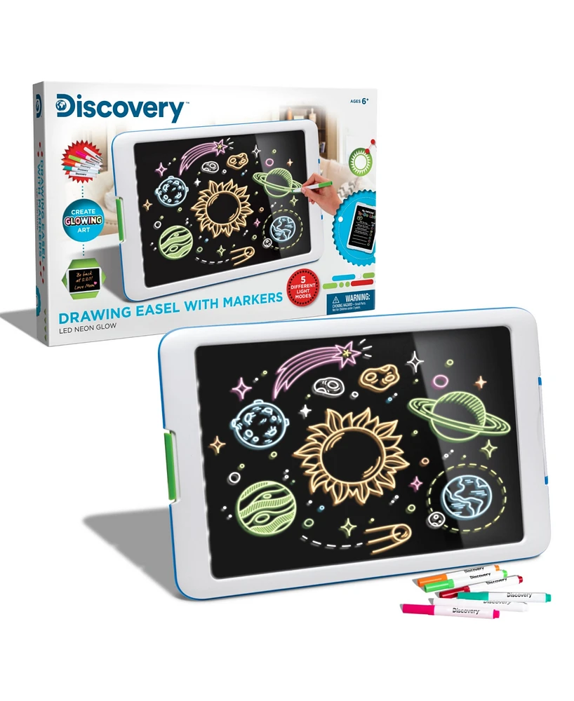 Discovery Neon Glow Drawing Easel w/ 6 Color Marker, Light Modes