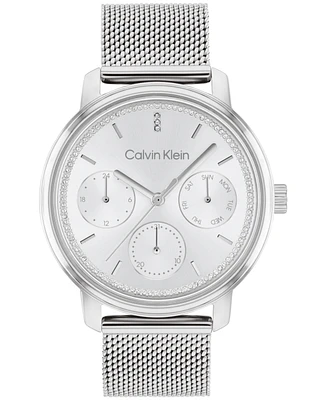 Calvin Klein Women's Silver-Tone Stainless Steel Mesh Bracelet Watch 34mm