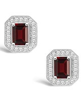 Macy's Garnet (1-2/5 ct. t.w.) and Diamond (1/5 ct. t.w.) Halo Studs in Sterling Silver