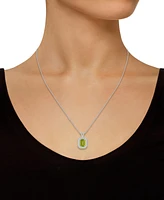 Macy's Peridot (1-2/3 ct. t.w.) and Diamond (1/7 ct. t.w.) Halo Pendant Necklace in Sterling Silver