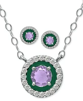 Giani Bernini 2-Pc. Set Blue Topaz, Cubic Zirconia & Enamel Pendant Necklace Matching Stud Earrings (Also Amethyst, Lab-Created Ruby, Lab-Creat