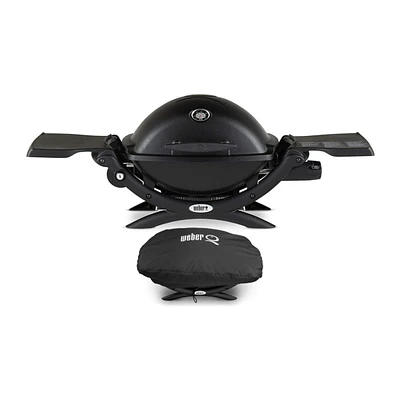Weber Q 1200 Gas Grill - Lp Gas (Black) With Grill Cover