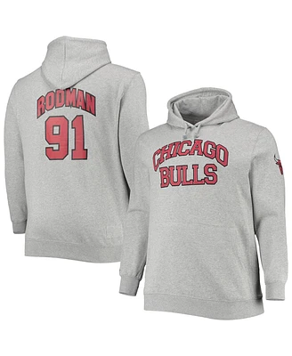 Men's Mitchell & Ness Dennis Rodman Heathered Gray Chicago Bulls Big and Tall Name Number Pullover Hoodie