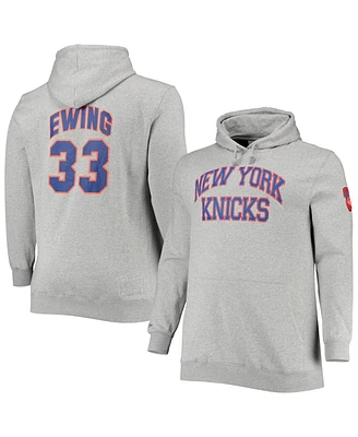 Men's Mitchell & Ness Patrick Ewing Heathered Gray New York Knicks Big and Tall Name and Number Pullover Hoodie