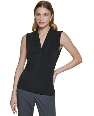Calvin Klein Gathered V-Neck Sleeveless Top