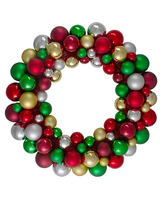 Northlight Traditional Colored 2- Finish Shatterproof Ball Christmas Wreath Unlit, 36"