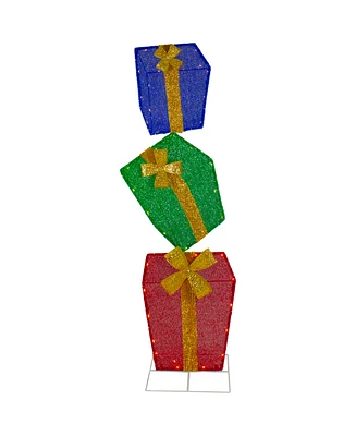 Northlight Led Lighted Tinsel Stacked Gift Boxes Outdoor Christmas Decoration, 48"