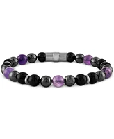 Esquire Men's Jewelry Multi-Stone Beaded Stretch Bracelet in Sterling Silver, Created for Macy's