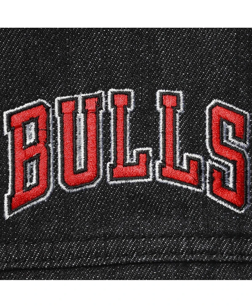 Women's The Wild Collective Black Chicago Bulls Patch Denim Button-Up Jacket