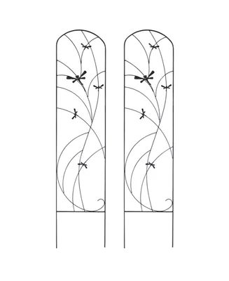 Decorative Steel Metal Dragonfly Delight Design Garden Trellis - 55.75" H - Black - 2-Pack