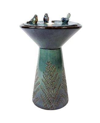 Gathering Birds Ceramic Outdoor Fountain with Led Lights