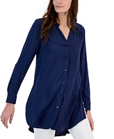 I.n.c. International Concepts Women's Roll-Tab Button-Down Long Blouse, Created for Macy's