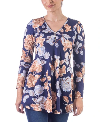 24seven Comfort Apparel Women's Long Sleeve V-Neck Tunic Top