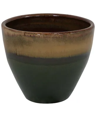 Large Ceramic Planter - Indoor or Outdoor Plant Pot with Drainage Holes - Forest Lake Green Glaze Finish - 13" - Resort