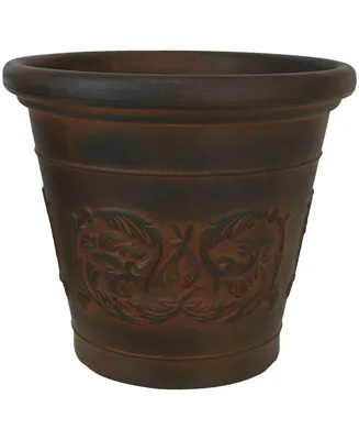 Indoor/Outdoor Patio, Garden, or Porch Weather-Resistant Double-Walled Arabella Flower Pot Planter - 16" - Rust Finish