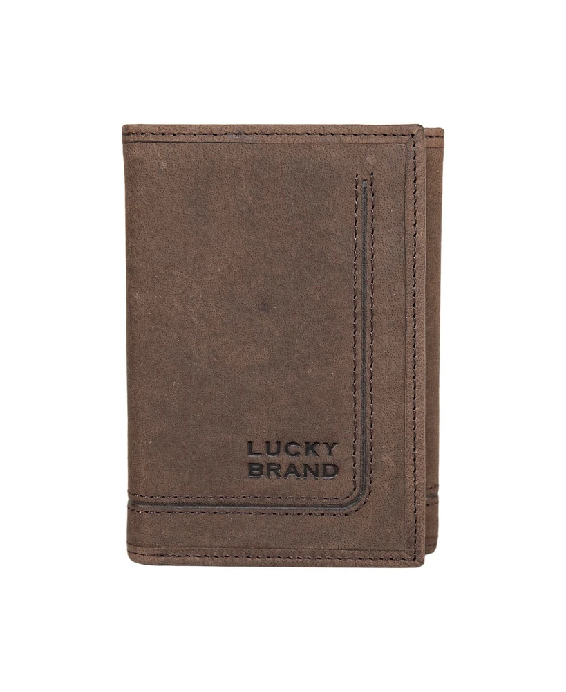 Lucky Brand Men's Grooved Leather Trifold Wallet