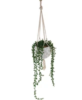 Flora Bunda String of Pearls Macrame Hanging Ceramic Pot Donkey Tails, 4"