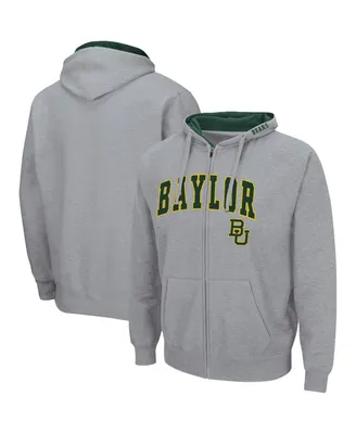 Men's Colosseum Heathered Gray Baylor Bears Arch and Logo 3.0 Full-Zip Hoodie