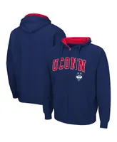 Men's Colosseum Navy UConn Huskies Arch and Logo 3.0 Full-Zip Hoodie