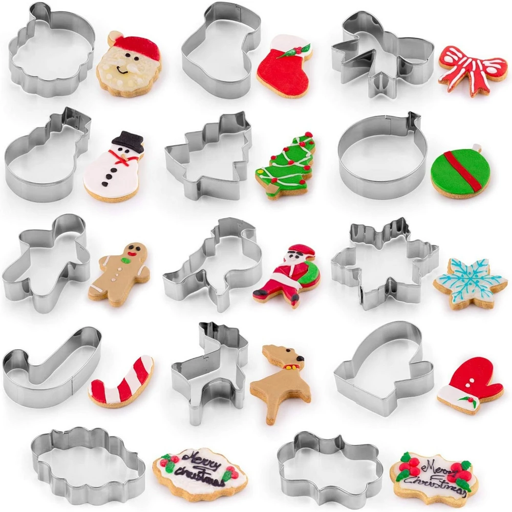 (14-Pieces) Metal Christmas Cookie Cutters - Stainless Steel Christmas Cookie Cutters With Folded Edges