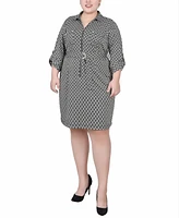 Ny Collection Plus Size Belted Roll Tab Zip Front Shirtdress
