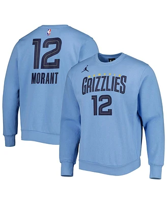 Men's Jordan Ja Morant Light Blue Memphis Grizzlies Statement Name and Number Pullover Sweatshirt