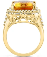 Effy Limited Edition Citrine (11-1/2 ct. t.w.) & Diamond (1-1/3 ct. t.w.) Halo Ring in 14k Gold