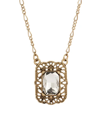 2028 Gold-Tone and Crystal Square Pendant Necklace